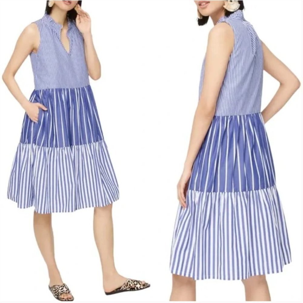 NWT J. Crew Sleeveless Tiered Popover Mixed Stripe Size XXS